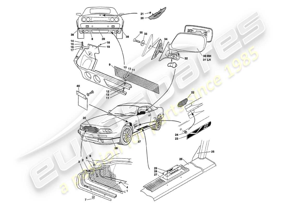 eine teilezeichnung aus dem aston martin v8 volante (2000) teilekatalog