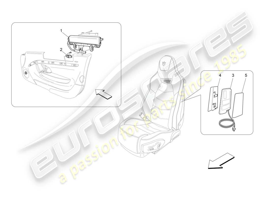 maserati granturismo s (2014) teilediagramm für vorderes seitentaschensystem