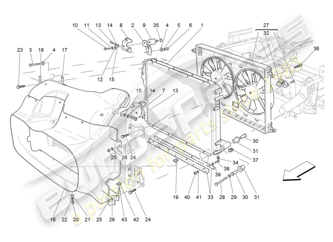 maserati granturismo (2008) kühlung: luftkühler und kanäle teilediagramm