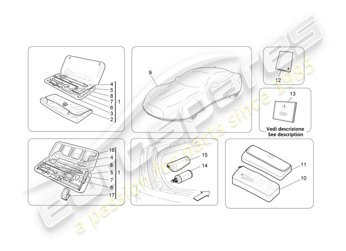 maserati granturismo (2008) standardmässig mitgeliefertes teilediagramm