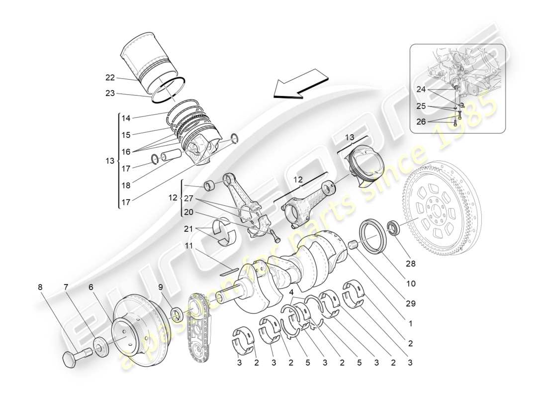 maserati granturismo s (2014) kurbelmechanismus teilediagramm