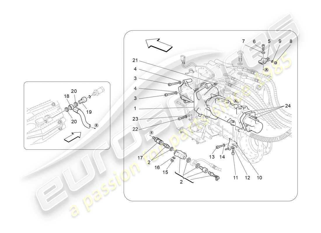 maserati granturismo s (2014) betätigungshydraulikteile für f1 getriebe ersatzteildiagramm