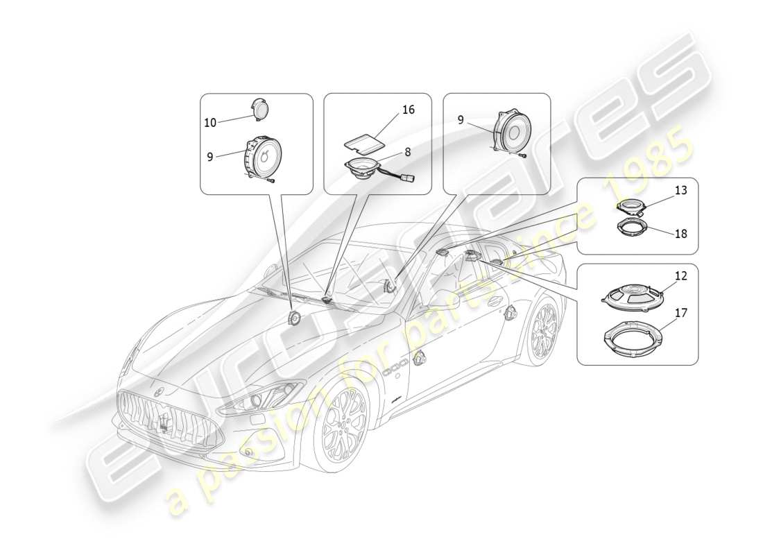 maserati granturismo s (2020) teilediagramm für das schalldiffusionssystem