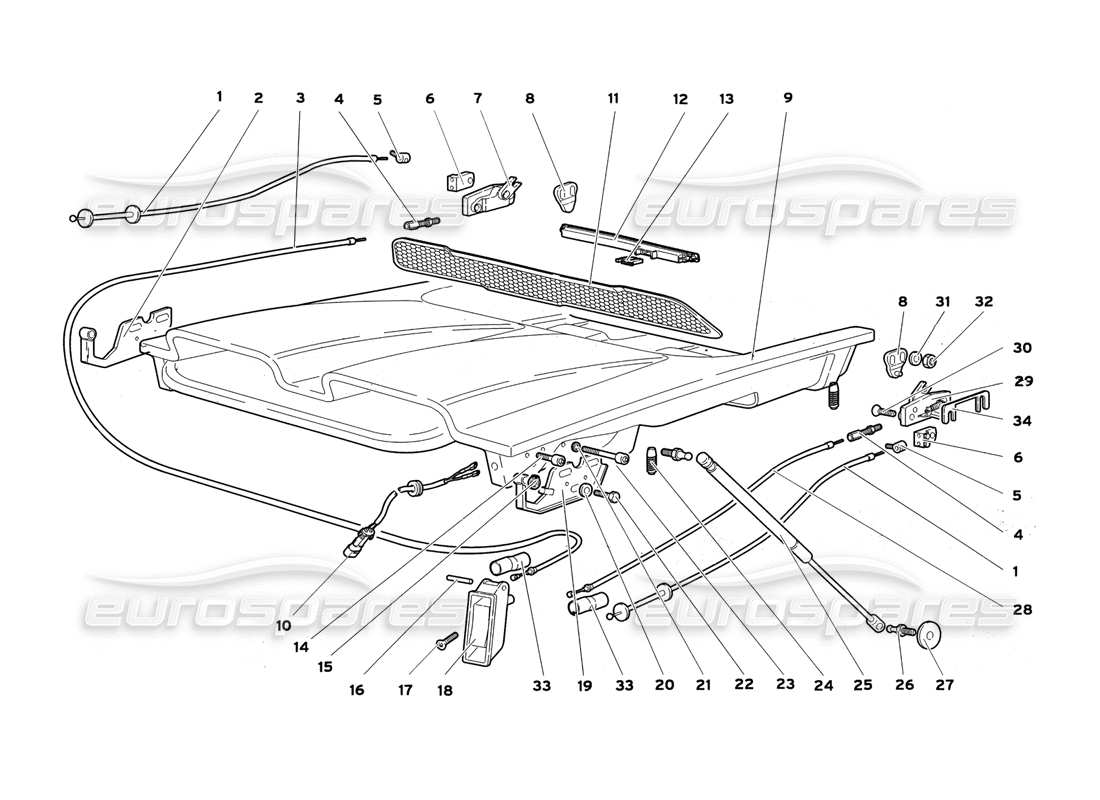 lamborghini diablo sv (1999) motorhaube (für fahrzeuge ohne schnellkühlung) teilediagramm