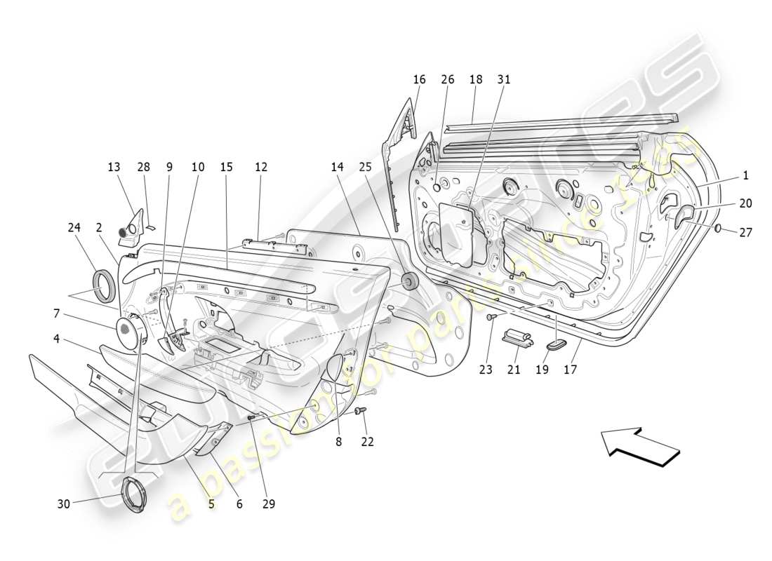 maserati granturismo s (2018) vordere türen: verkleidungen ersatzteildiagramm