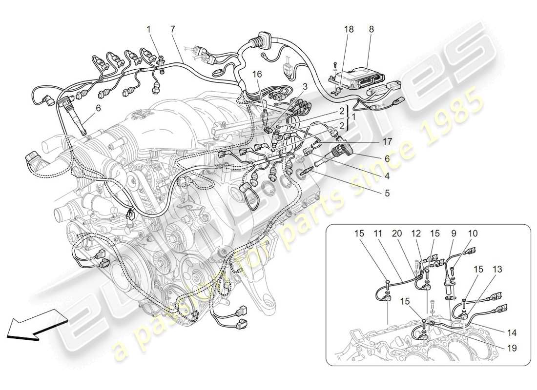 maserati granturismo (2009) elektronische steuerung: einspritz- und motorsteuerungssteuerung teilediagramm