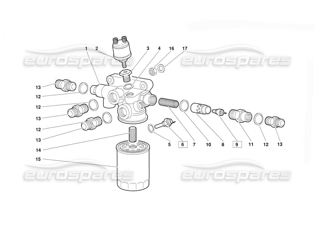 lamborghini diablo (1991) motorölfilter und thermostat (gültig für version vom juni 1992) teilediagramm