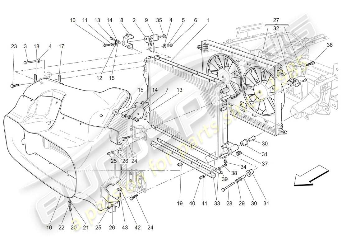 maserati granturismo (2009) kühlung: luftkühler und kanäle teilediagramm