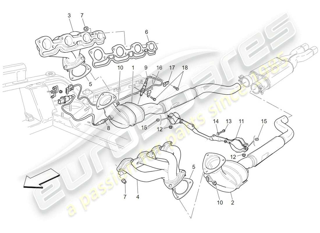 maserati granturismo (2009) vorkatalysatoren und katalysatoren teilediagramm