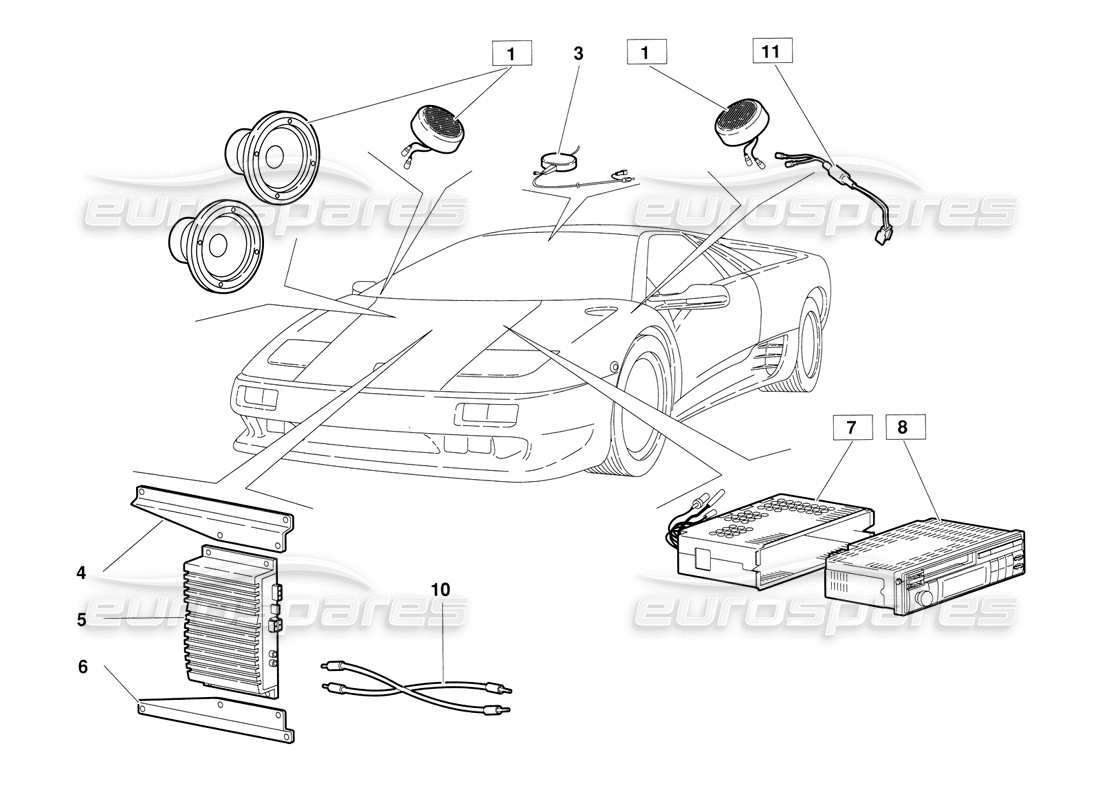 lamborghini diablo (1991) radioset (gültig für version vom juni 1992) teilediagramm