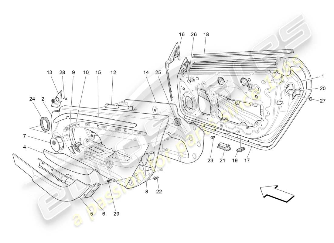 maserati granturismo (2015) vordere türen: verkleidungen ersatzteildiagramm