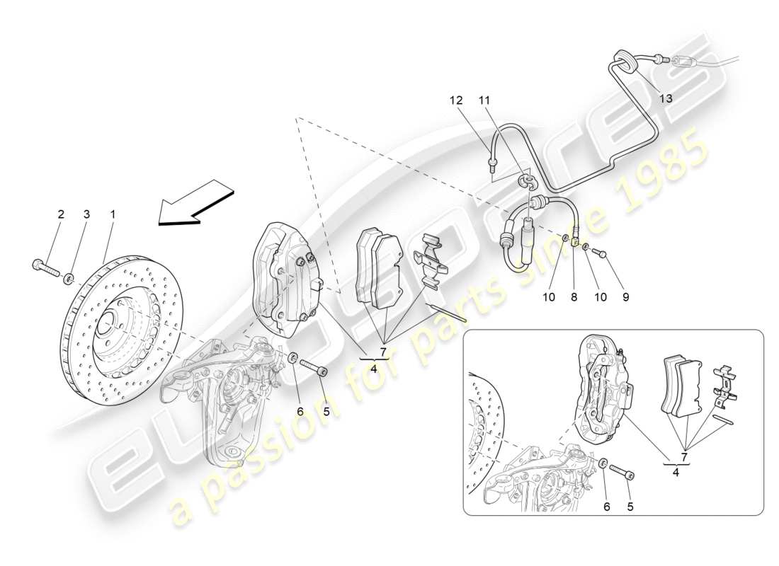 maserati granturismo (2009) bremsvorrichtungen an den vorderrädern ersatzteildiagramm
