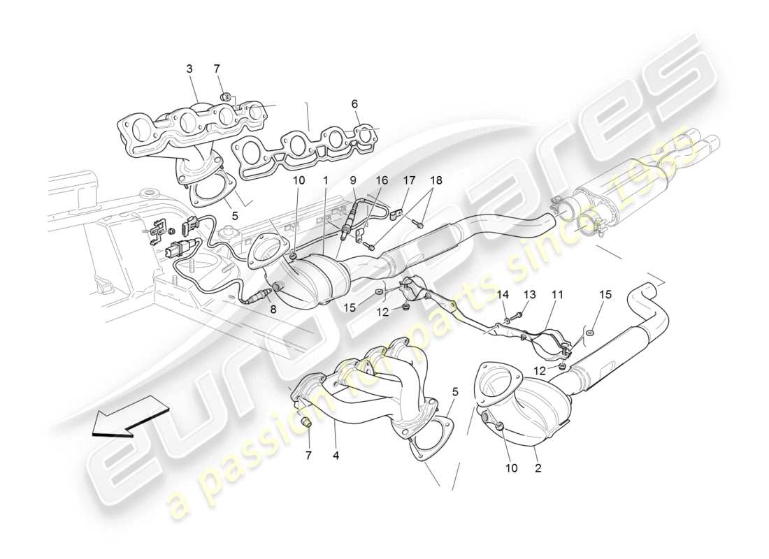 maserati granturismo (2008) vorkatalysatoren und katalysatoren teilediagramm