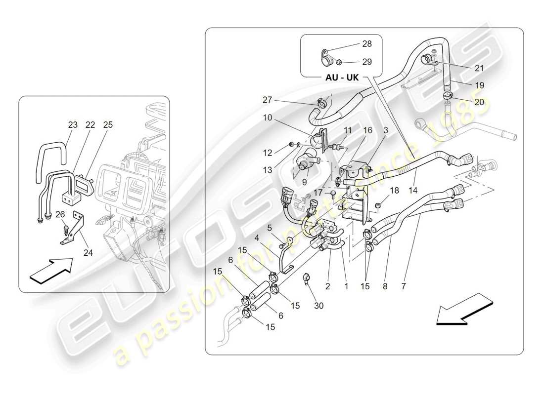 maserati granturismo (2009) klimaanlage: geräte im motorraum ersatzteildiagramm