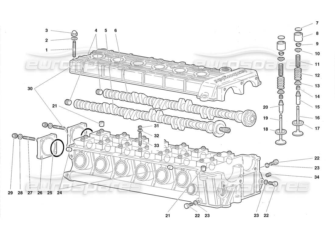 lamborghini diablo roadster (1998) teilediagramm des linken zylinderkopfs