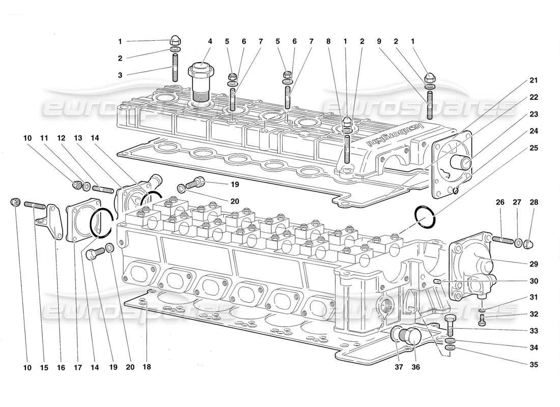 lamborghini diablo roadster (1998) zubehör für rechten zylinderkopf teilediagramm