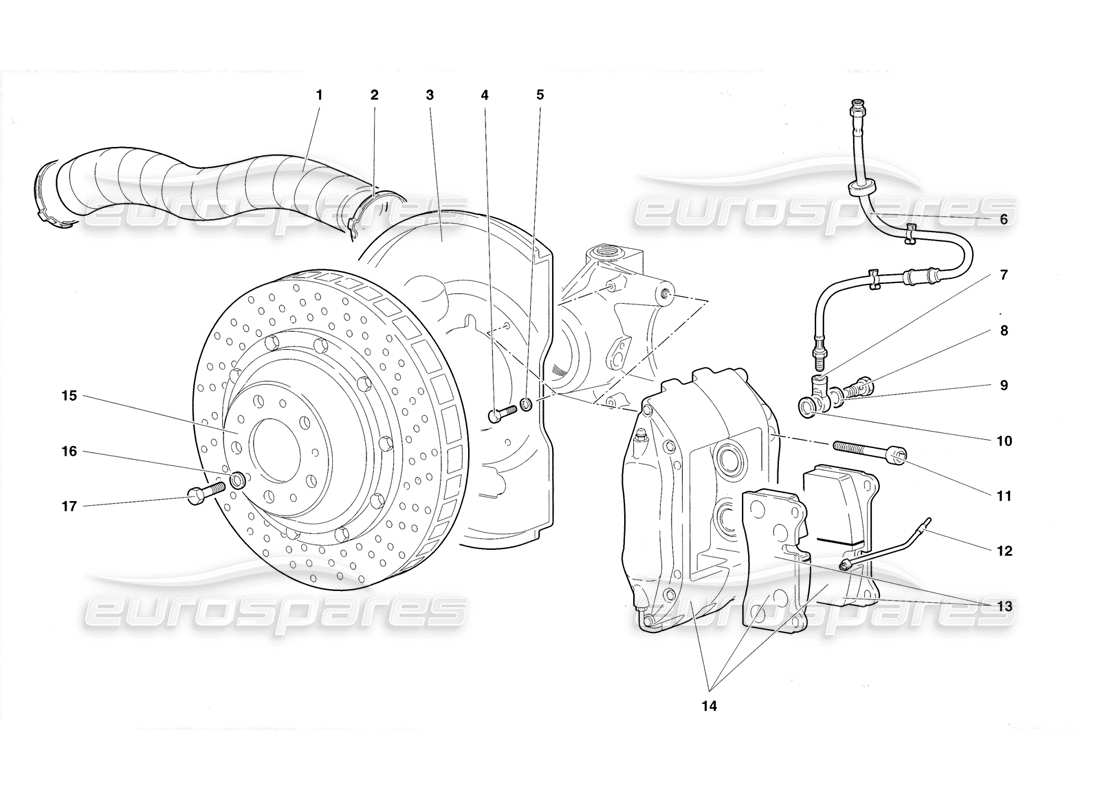 lamborghini diablo roadster (1998) vorderradbremsen teilediagramm