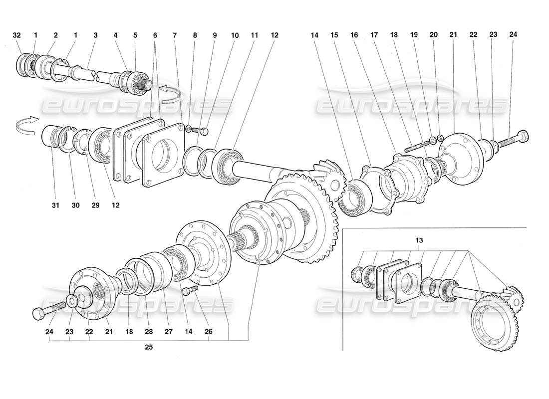 lamborghini diablo roadster (1998) teilediagramm des hinteren differentials