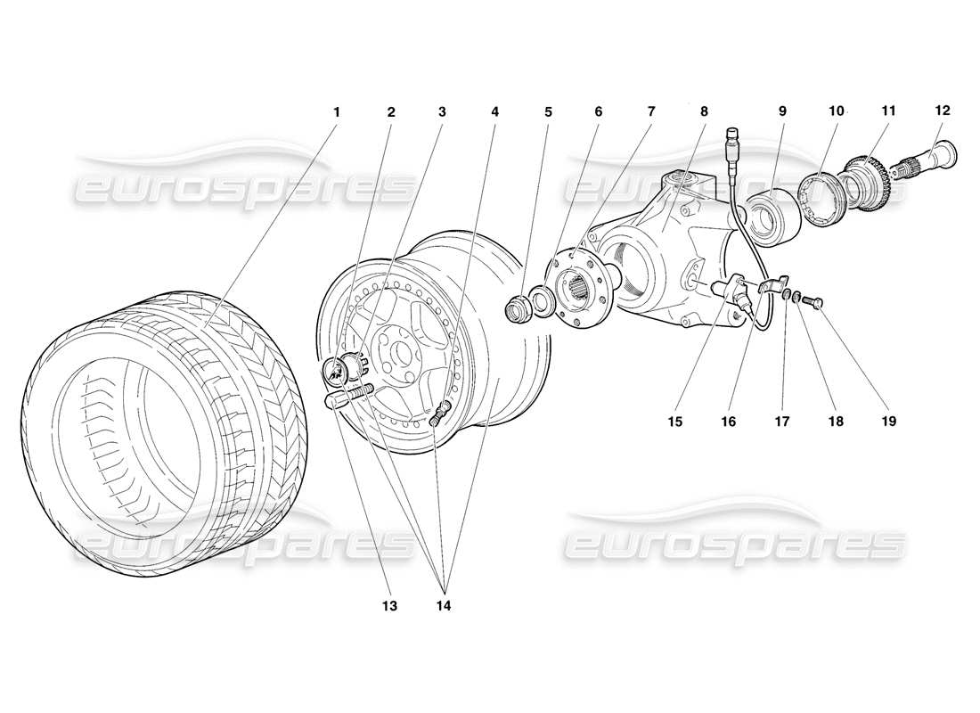 lamborghini diablo sv (1998) teilediagramm für vorderrad und radträger