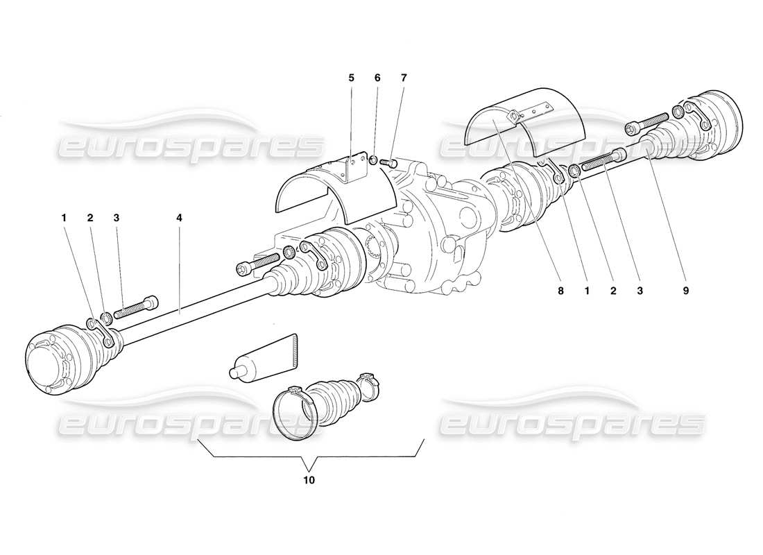 lamborghini diablo sv (1998) teilediagramm für antriebswellen und propellerwellen