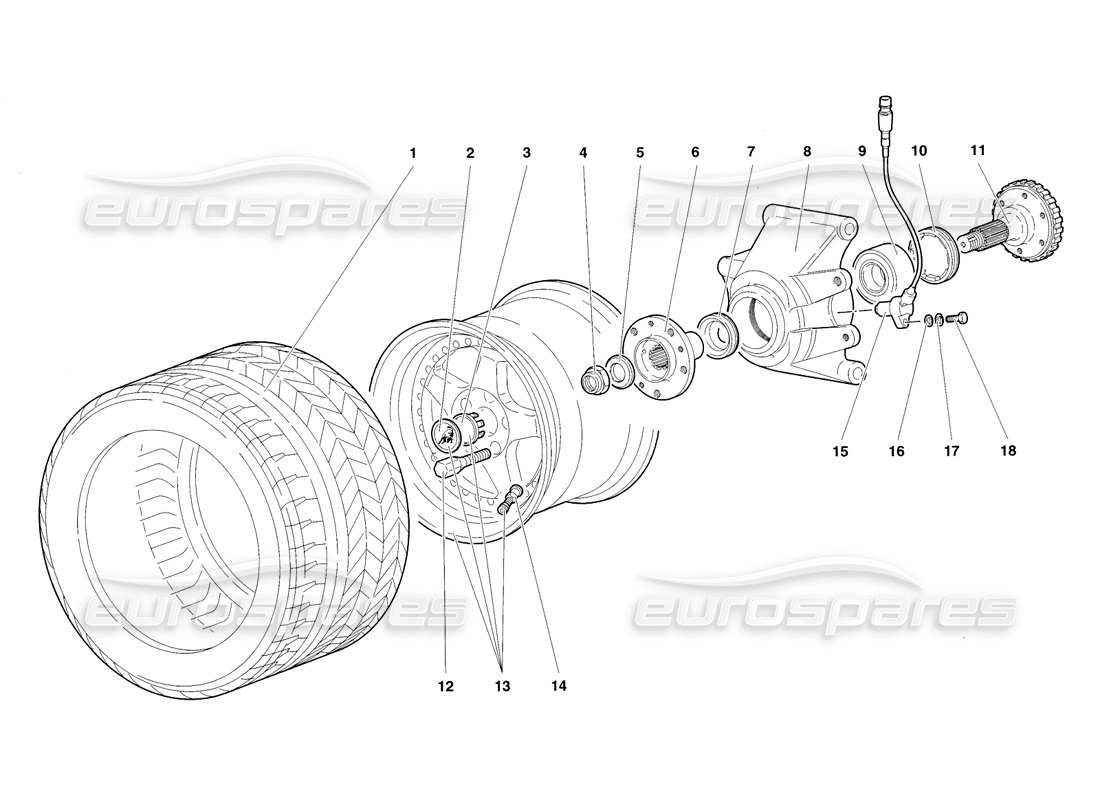 lamborghini diablo sv (1998) teilediagramm für hinterrad und radträger