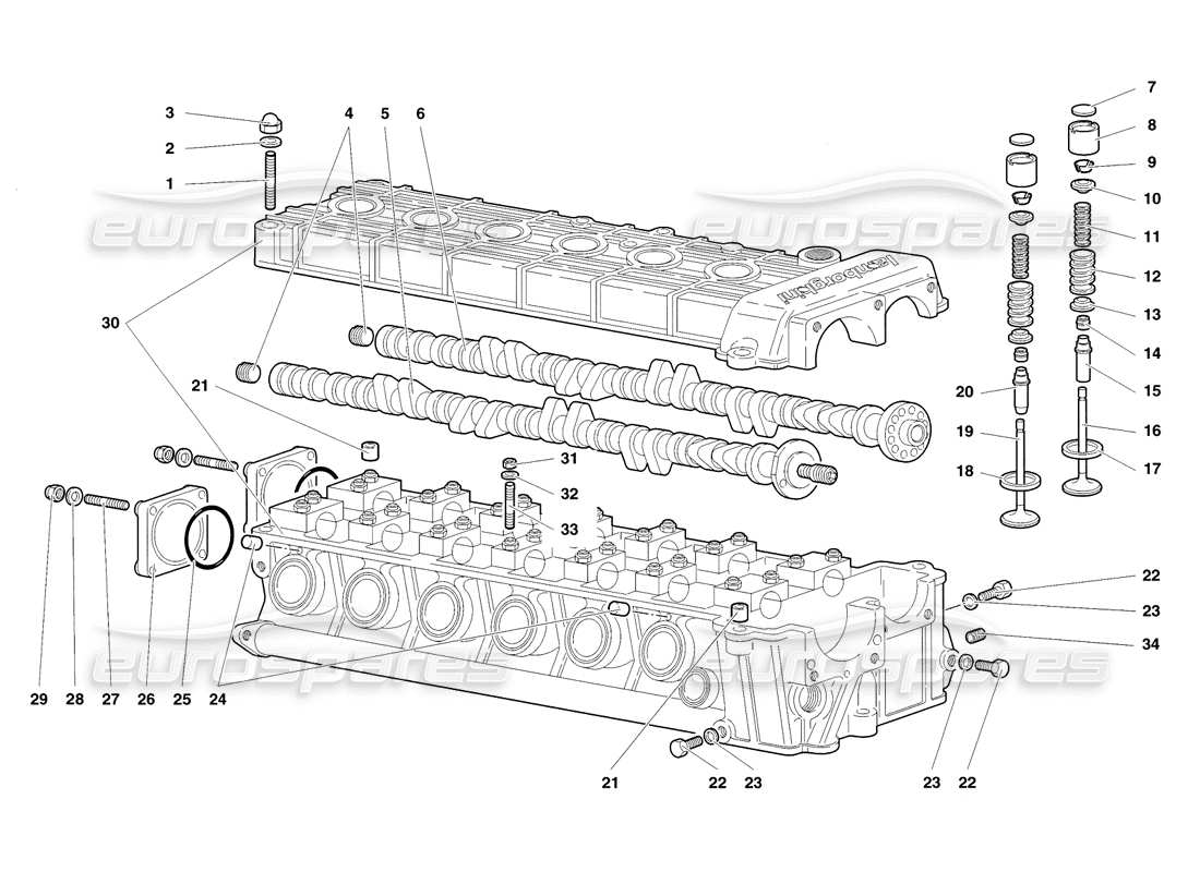 lamborghini diablo sv (1998) teilediagramm des linken zylinderkopfs