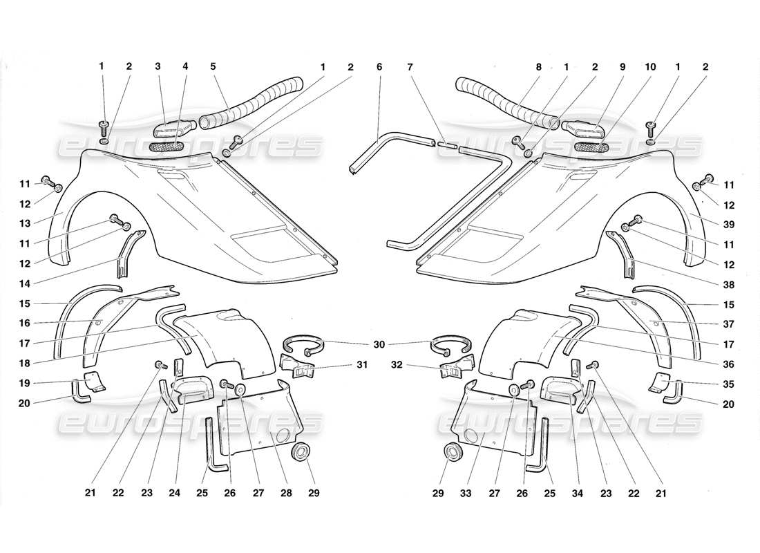 lamborghini diablo roadster (1998) teilediagramm für vordere coque-elemente