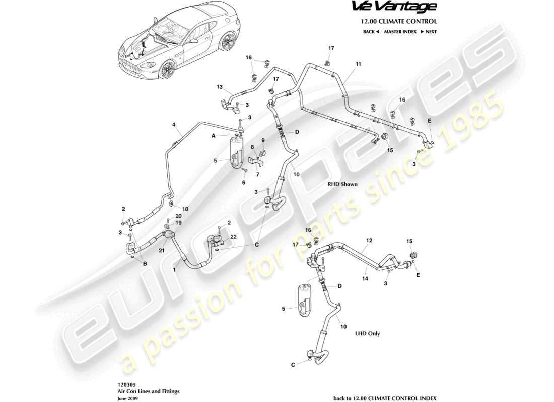 aston martin v12 vantage (2010) teilediagramm für klimaanlagenleitungen
