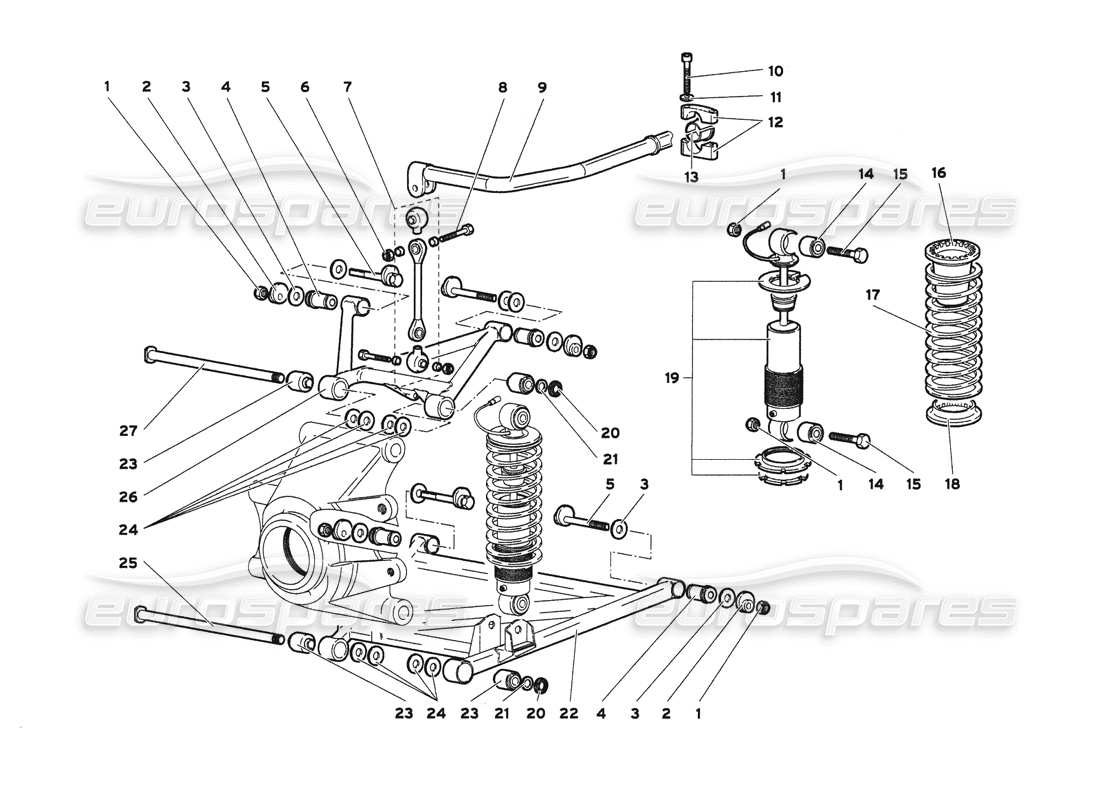 lamborghini diablo 6.0 (2001) hinterradaufhängung teilediagramm