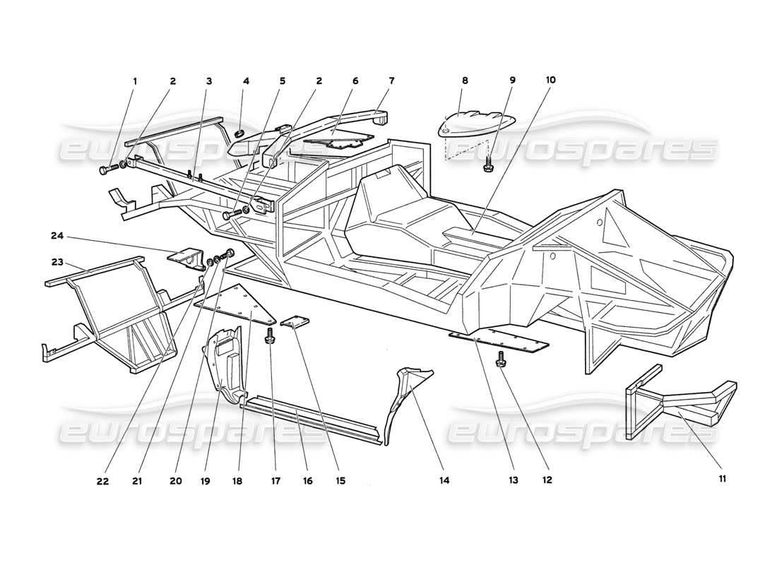 lamborghini diablo 6.0 (2001) rahmenelemente - teilediagramm