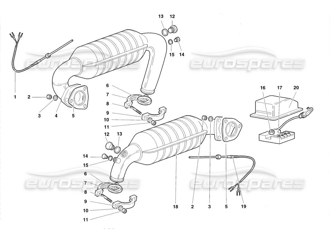 lamborghini diablo roadster (1998) abgassystem teilediagramm