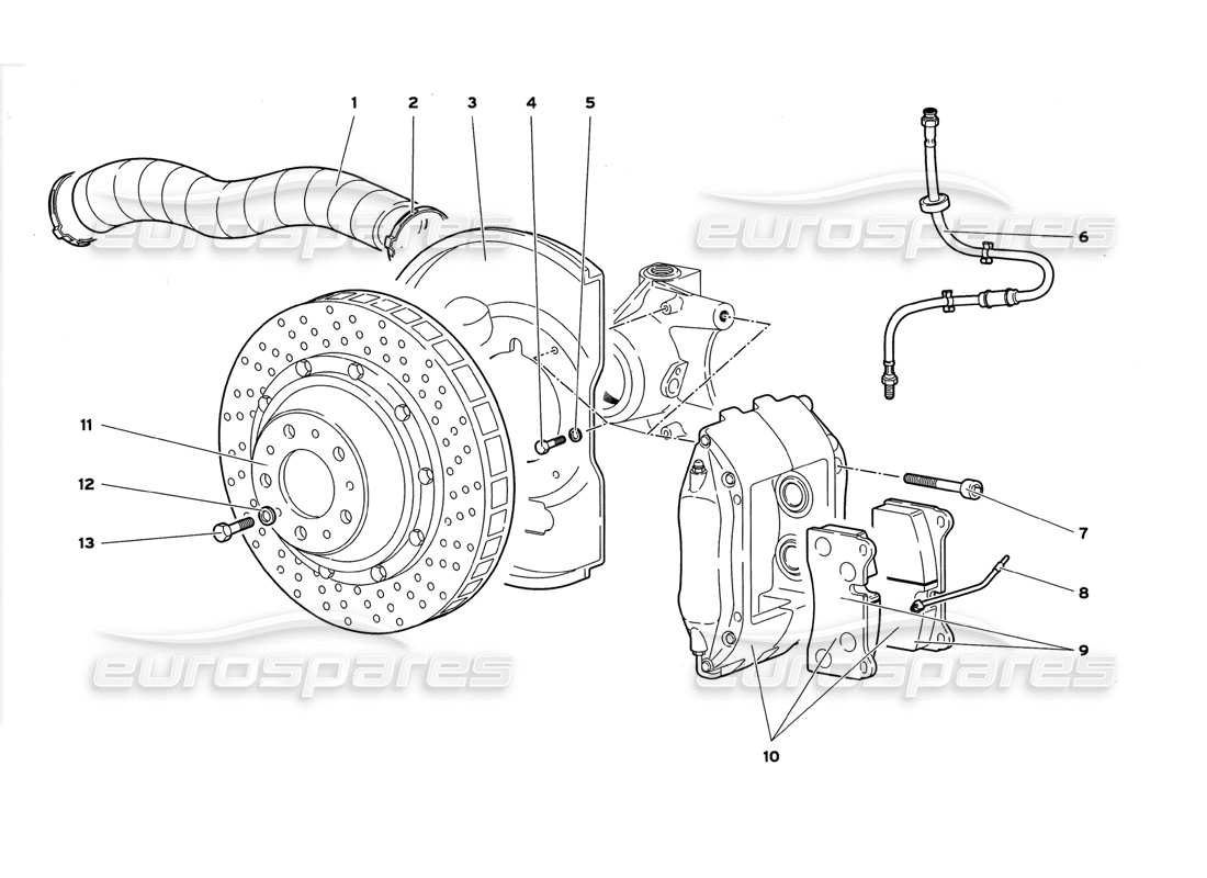 lamborghini diablo gt (1999) teilediagramm für vorderbremsen