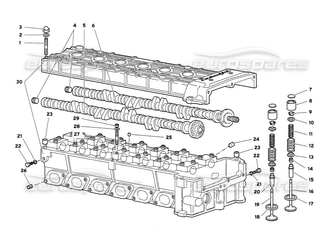 lamborghini diablo 6.0 (2001) teilediagramm des rechten zylinderkopfs