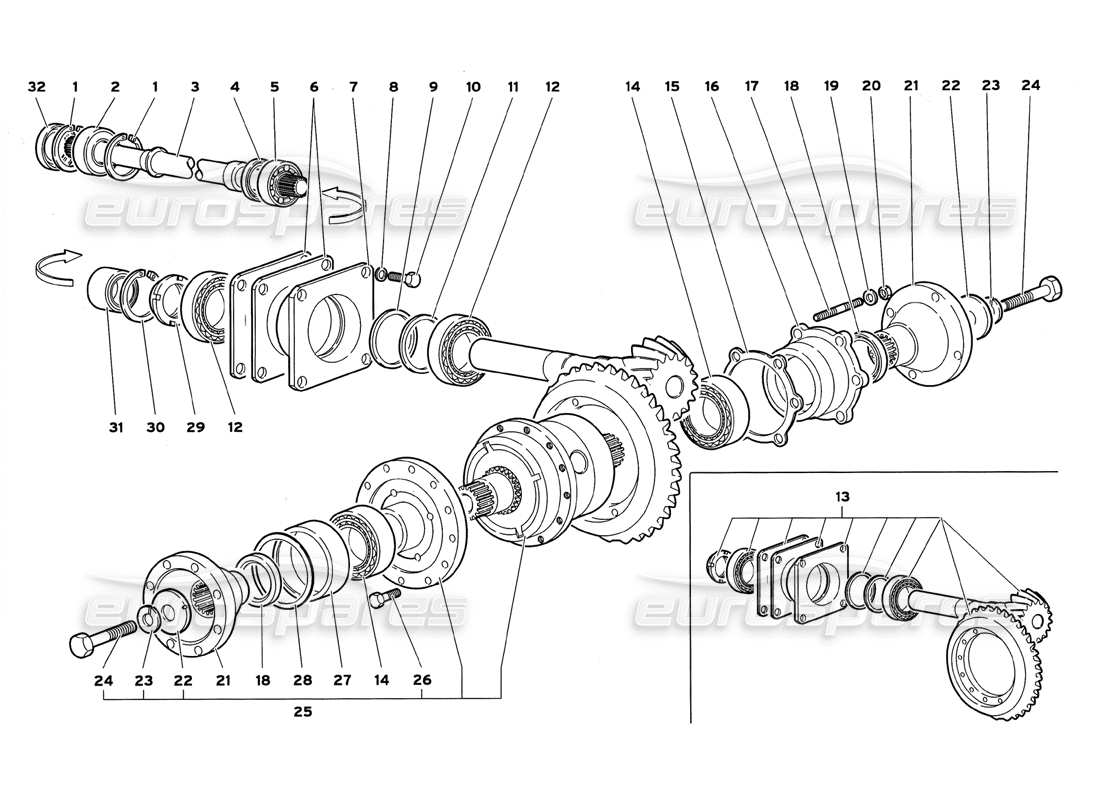 lamborghini diablo gt (1999) teilediagramm des hinteren differentials