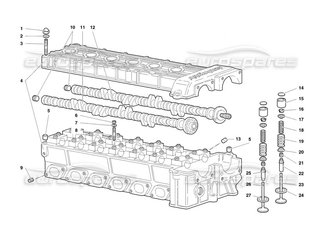 lamborghini diablo sv (1998) teilediagramm des rechten zylinderkopfs