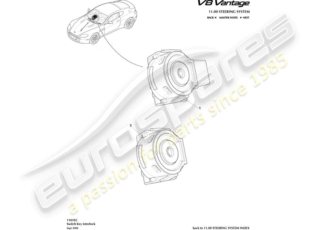 aston martin v8 vantage (2006) teilediagramm der zündschlosssperre