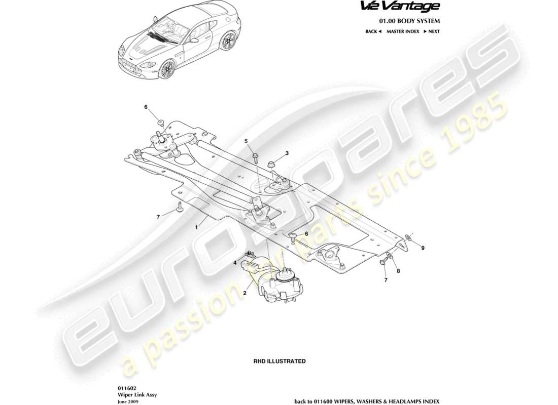 aston martin v12 vantage (2013) teilediagramm der wischergestängebaugruppe
