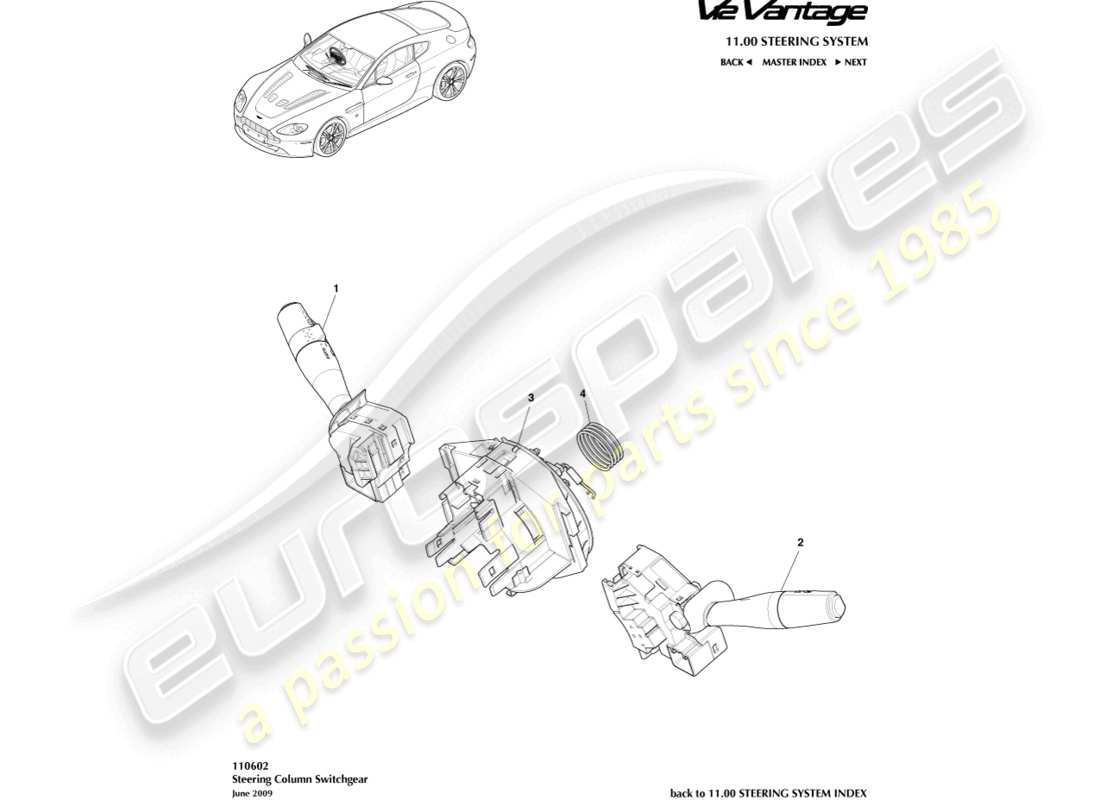 aston martin v12 vantage (2013) lenkstockschalter ersatzteildiagramm