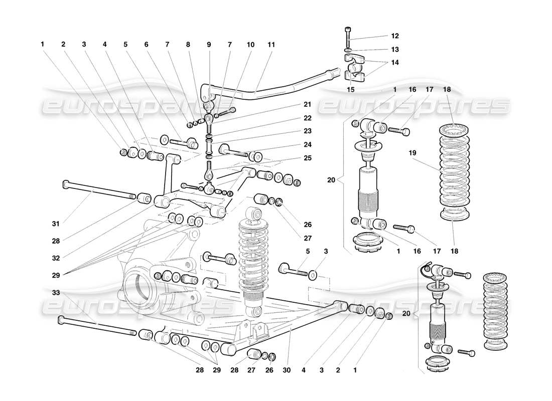 lamborghini diablo sv (1998) hinterradaufhängung teilediagramm