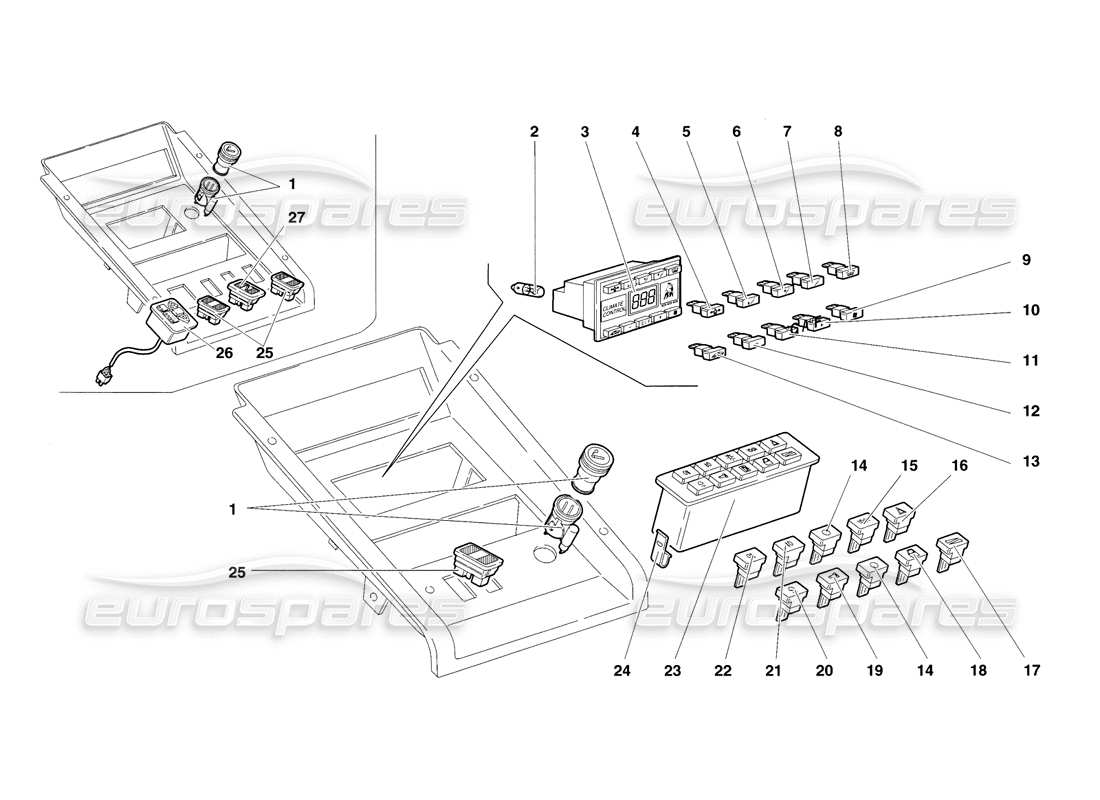 lamborghini diablo sv (1998) teilediagramm für tunneltafelinstrumente