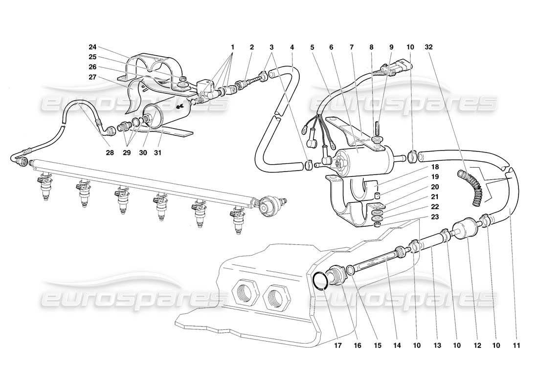 lamborghini diablo sv (1998) kraftstoffsystem teilediagramm