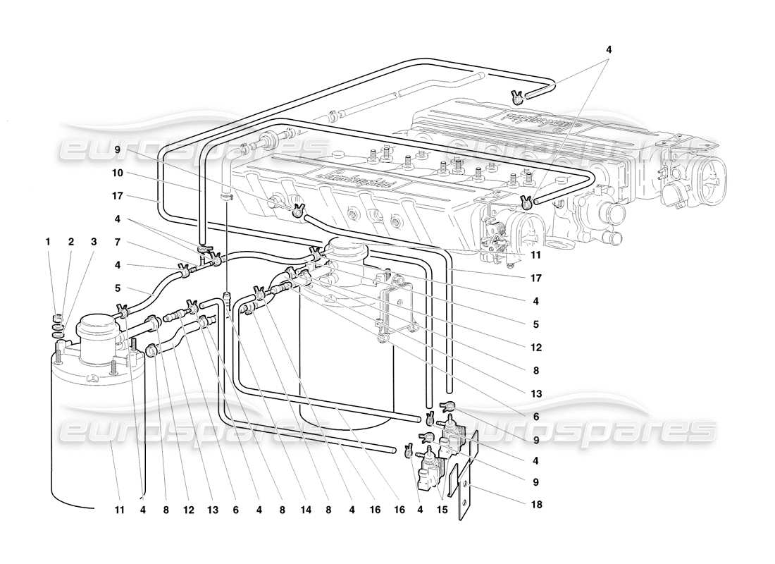 eine Ersatzteilzeichnung aus dem Lamborghini Diablo SV (1998) Ersatzteilkatalog
