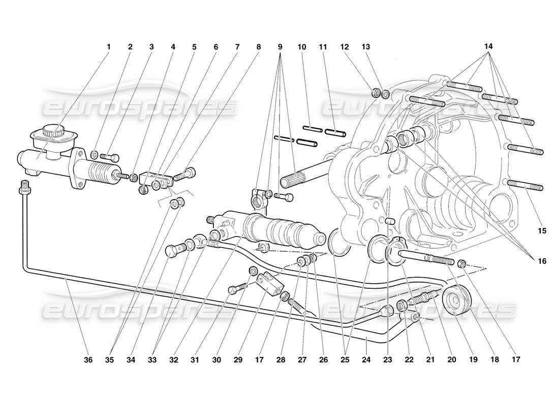 lamborghini diablo sv (1998) teilediagramm für kupplungshebel