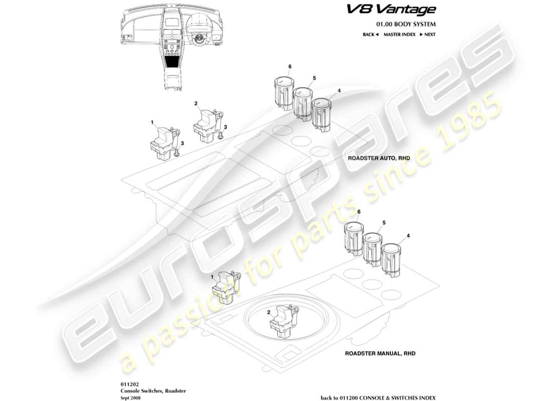 aston martin v8 vantage (2015) konsolenschalter, roadster-ersatzteildiagramm