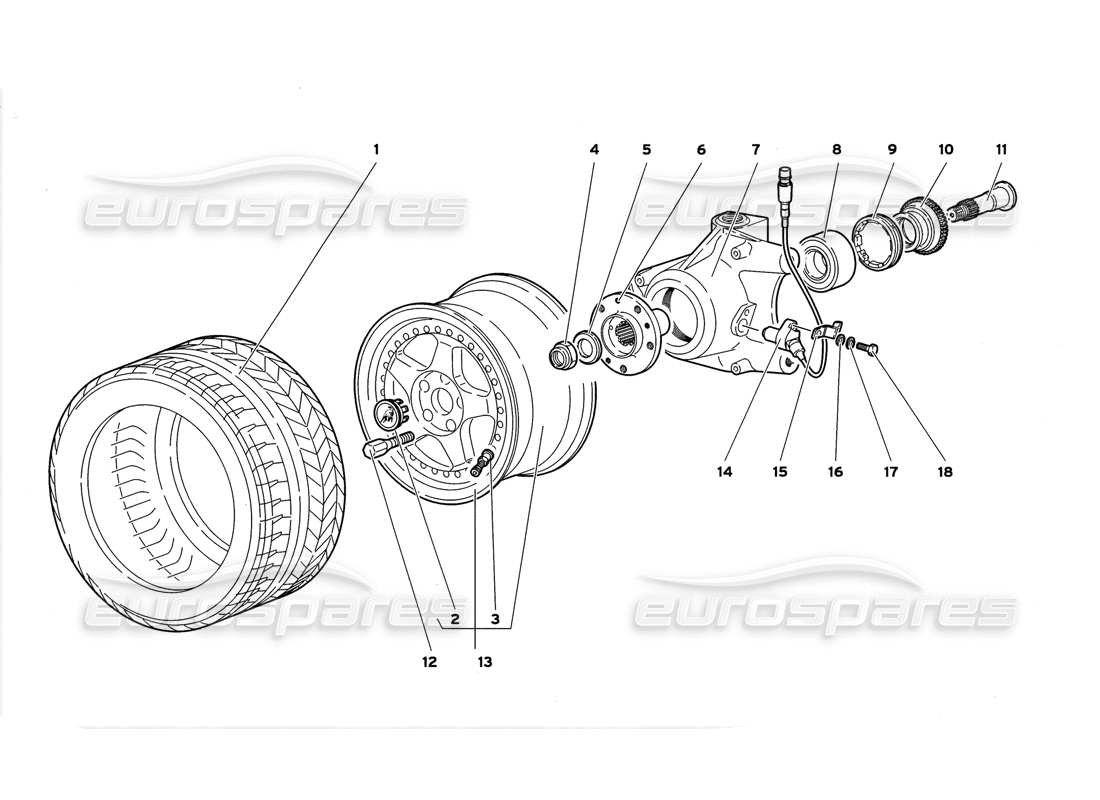 lamborghini diablo gt (1999) teilediagramm für vorderrad und radträger
