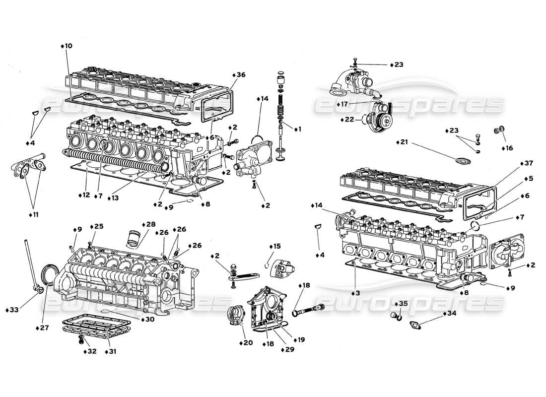 lamborghini diablo gt (1999) teilediagramm für motordichtungssätze