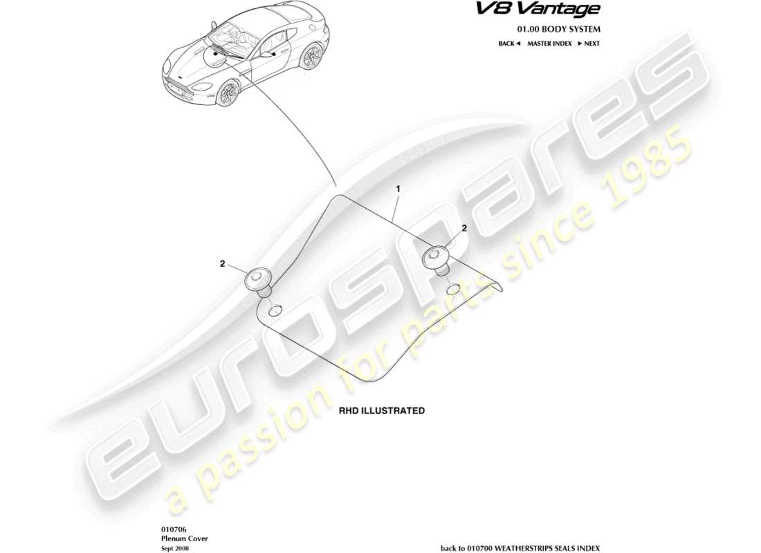 aston martin v8 vantage (2013) teildiagramm der luftkammerabdeckung