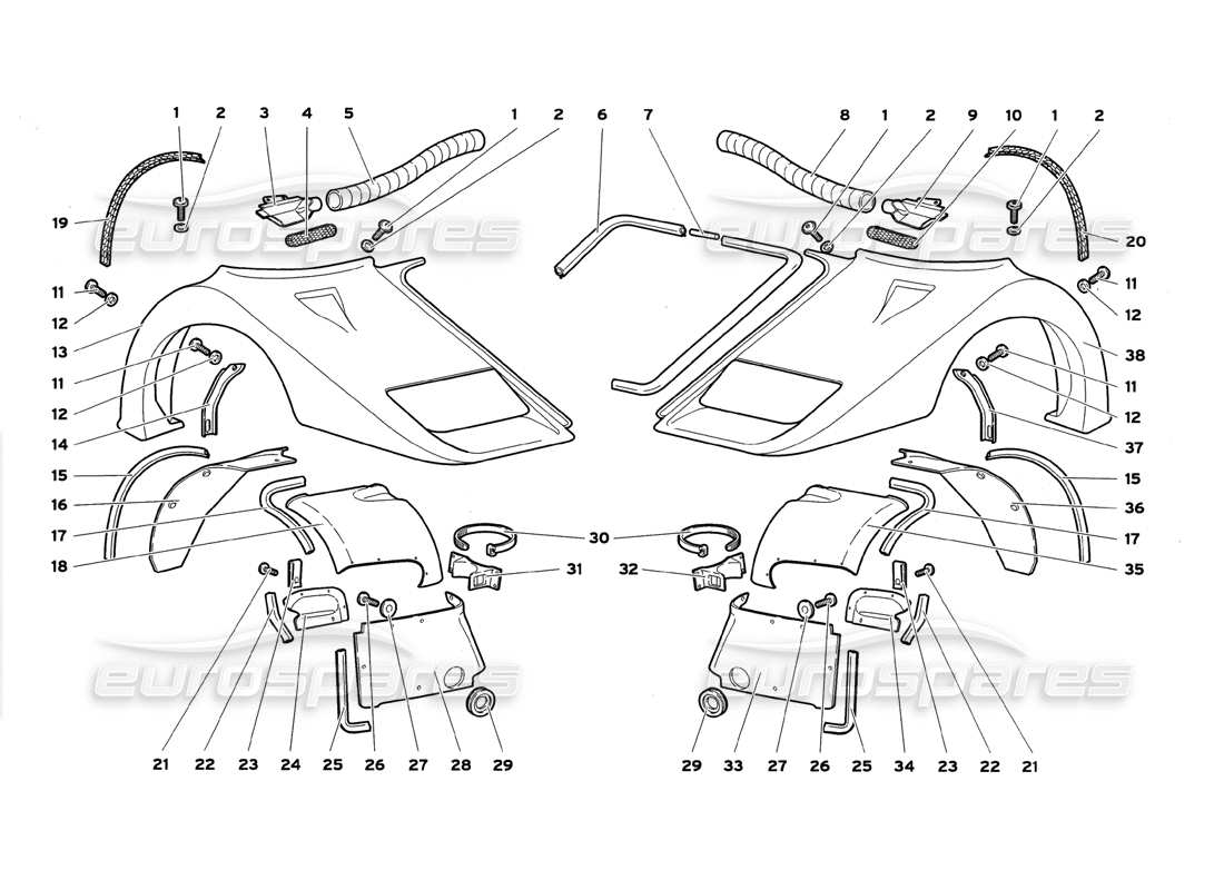 lamborghini diablo gt (1999) vordere karosserieelemente vordere karosserieelemente teilediagramm