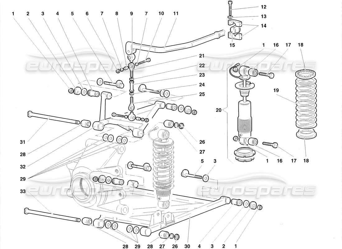 lamborghini diablo roadster (1998) hinterradaufhängung teilediagramm