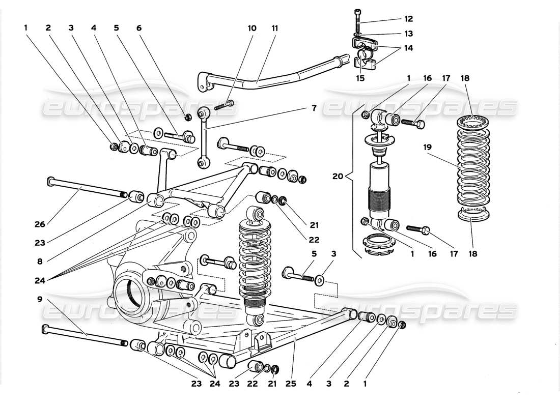 lamborghini diablo gt (1999) hinterradaufhängung teilediagramm